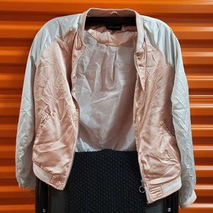 New Look Pink Peach Satin University Varsity Bomber Jacket